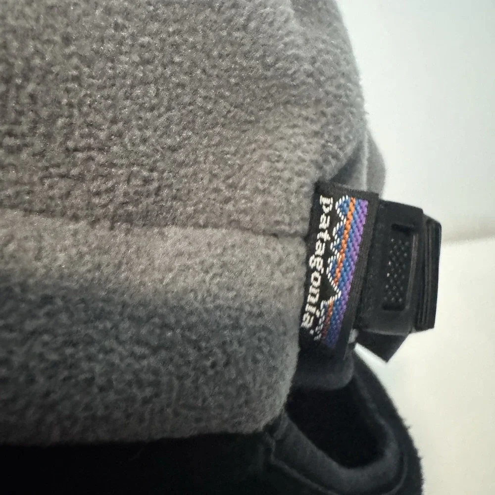 Vintage Patagonia Duckbill Fleece Hat Cap Gray Black Ear Flaps Strap Outdoors